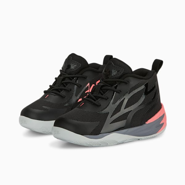 MB.02 Basketball Toddlers' Shoes, PUMA Black-Sunset Glow-Gray Tile