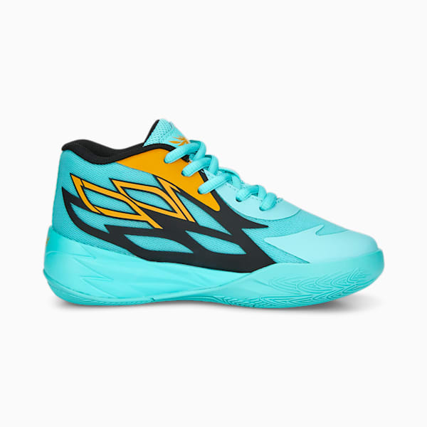 MB.02 Honeycomb Little Kids' Basketball Shoes, Elektro Aqua-PUMA Black-Mineral Yellow