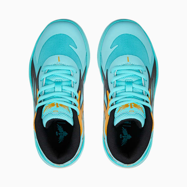 MB.02 Honeycomb Little Kids' Basketball Shoes, Elektro Aqua-PUMA Black-Mineral Yellow