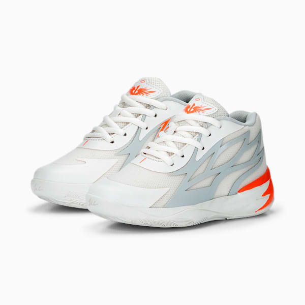 PUMA x LAMELO BALL MB.02 Gorangé Little Kids' Basketball Shoes, Platinum Gray-Ultra Orange, extralarge