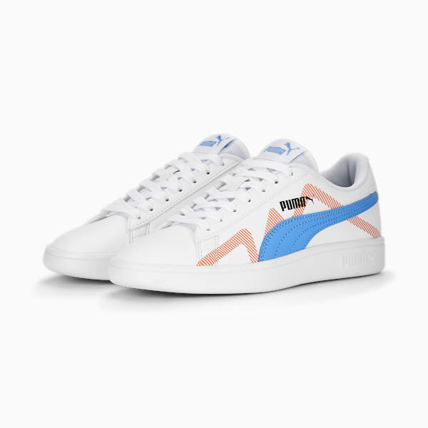 Tenis juvenil Smash v2 Future U, PUMA White-Dusky Blue-Cayenne Pepper, extralarge