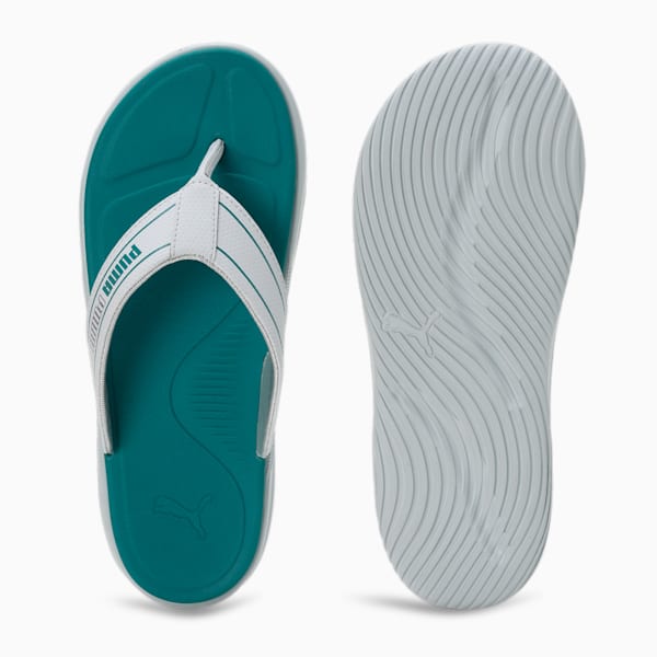 PUMA SOFTRIDE Seave V1 Unisex Flip-Flops, Platinum Gray-Green Lagoon-Gray Tile, extralarge-IND