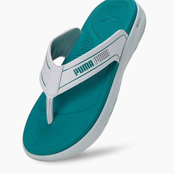 PUMA SOFTRIDE Seave V1 Unisex Flip-Flops, Platinum Gray-Green Lagoon-Gray Tile, extralarge-IND