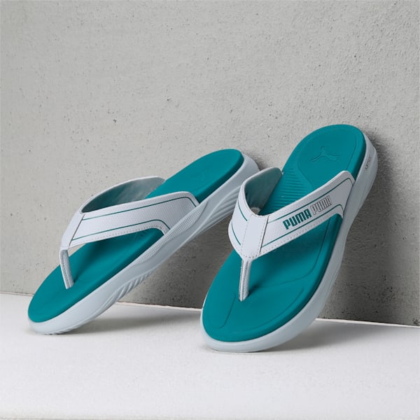 PUMA SOFTRIDE Seave V1 Unisex Flip-Flops, Platinum Gray-Green Lagoon-Gray Tile, extralarge-IND