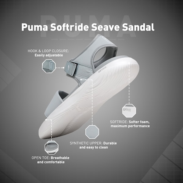 SOFTRIDE Seave Sandals, Cool Mid Gray-PUMA White, extralarge-IND