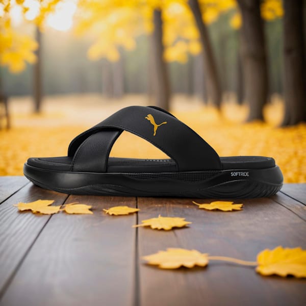 SOFTRIDE Seave Sandals, PUMA Black-PUMA Gold, extralarge-IND