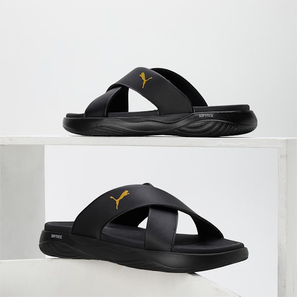 PUMA SOFTRIDE Seave Unisex Sandals, PUMA Black-PUMA Gold, extralarge-IND