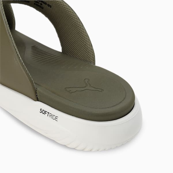 PUMA SOFTRIDE Seave Unisex Sandals, PUMA Olive-Warm White-PUMA Gold, extralarge-IND