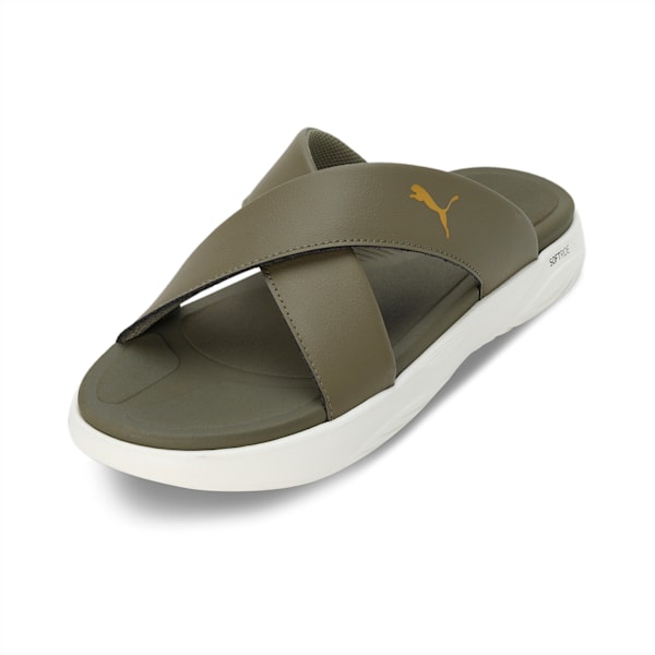 PUMA SOFTRIDE Seave Unisex Sandals, PUMA Olive-Warm White-PUMA Gold, extralarge-IND