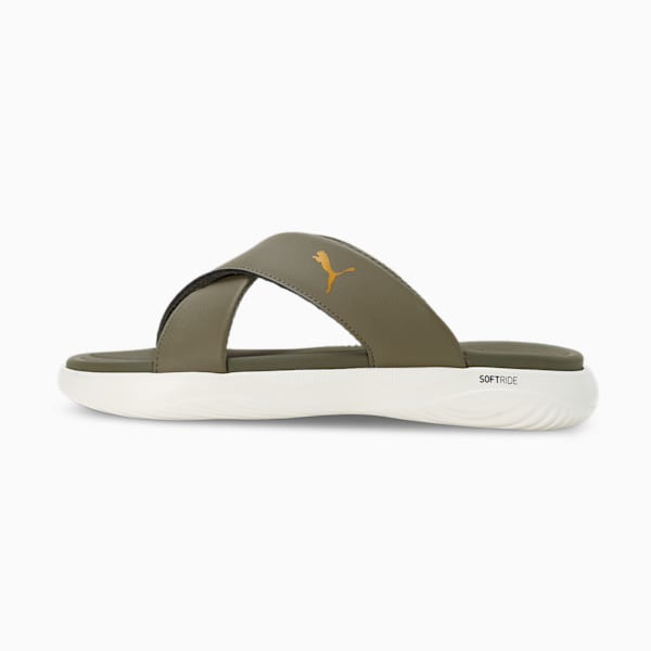 PUMA SOFTRIDE Seave Unisex Sandals, PUMA Olive-Warm White-PUMA Gold, extralarge-IND