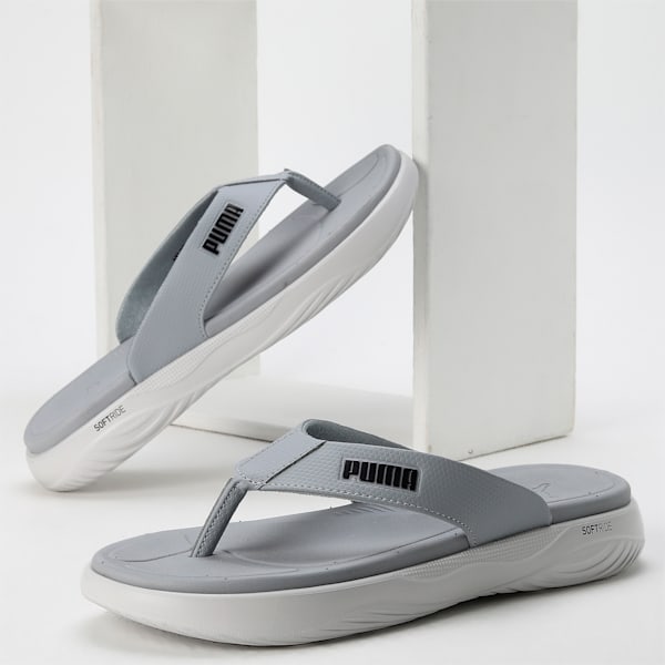 Puma SOFTRIDE Seave Unisex Flip-Flops, Feather Gray-Cool Mid Gray-PUMA Black, extralarge-IND