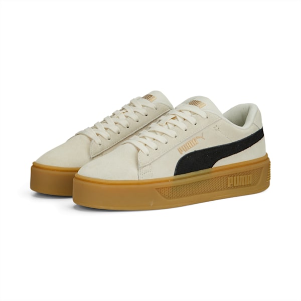 ウィメンズ スマッシュ プラットフォーム V3 SD スニーカー, Pristine-PUMA Black-PUMA Gold, extralarge-JPN