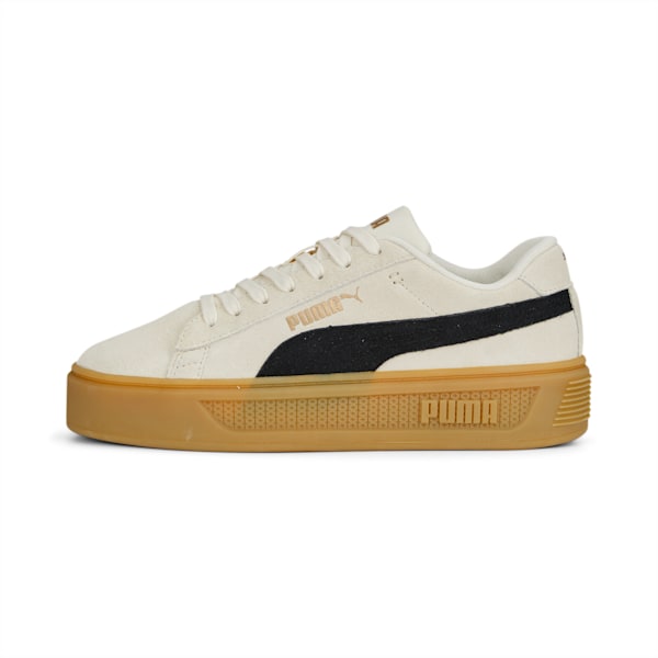 ウィメンズ スマッシュ プラットフォーム V3 SD スニーカー, Pristine-PUMA Black-PUMA Gold, extralarge-JPN