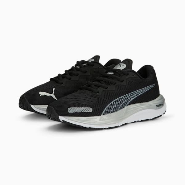 Velocity Nitro 2 Youth Running Shoes, PUMA Black-PUMA White-PUMA Silver, extralarge-IND