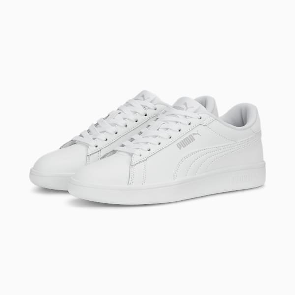 Smash 3.0 Leather Big Kids' Sneakers, PUMA White-Cool Light Gray, extralarge