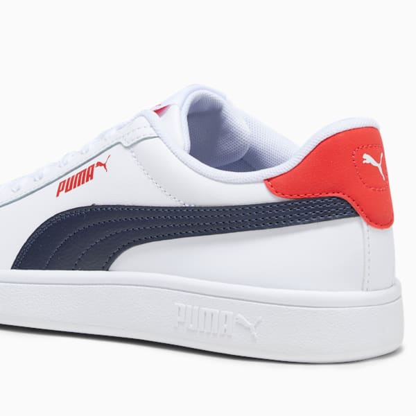 Smash 3.0 Leather Big Kids' Sneakers, PUMA White-PUMA Navy-For All Time Red, extralarge