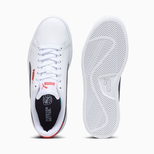 Smash 3.0 Leather Big Kids' Sneakers, PUMA White-PUMA Navy-For All Time Red, extralarge