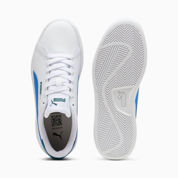 Smash 3.0 Leather Big Kids' Sneakers, PUMA White-Hyperlink Blue-Cold Green, extralarge