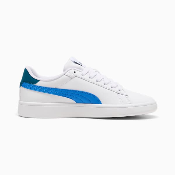 Smash 3.0 Leather Big Kids' Sneakers, PUMA White-Hyperlink Blue-Cold Green, extralarge