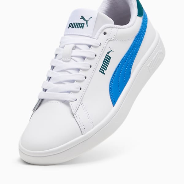 Smash 3.0 Leather Big Kids' Sneakers, PUMA White-Hyperlink Blue-Cold Green, extralarge