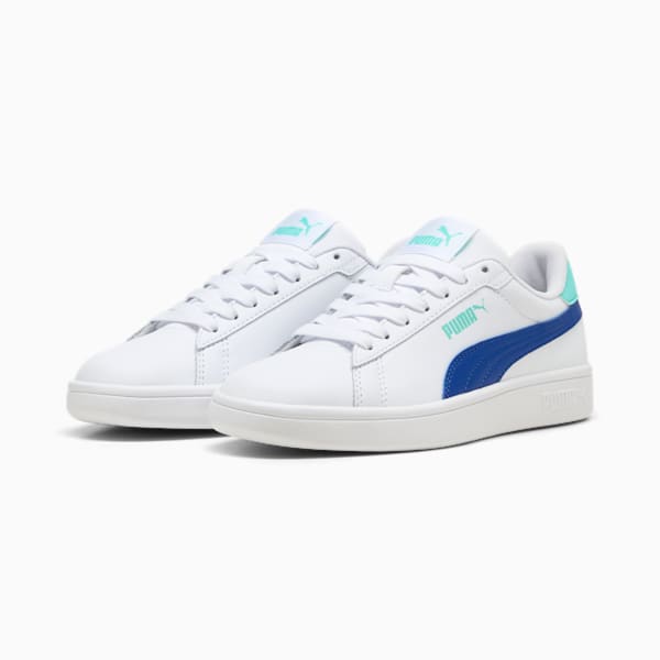 Sneakers Smash 3.0 en cuir Enfant et adolescent, PUMA White-Vivid Blue-Aquatic, extralarge