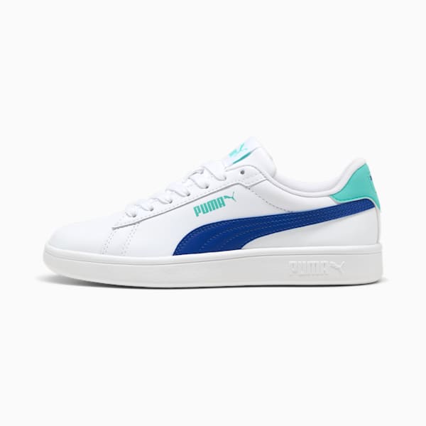Smash 3.0 Leather Big Kids' Sneakers, PUMA White-Vivid Blue-Aquatic, extralarge