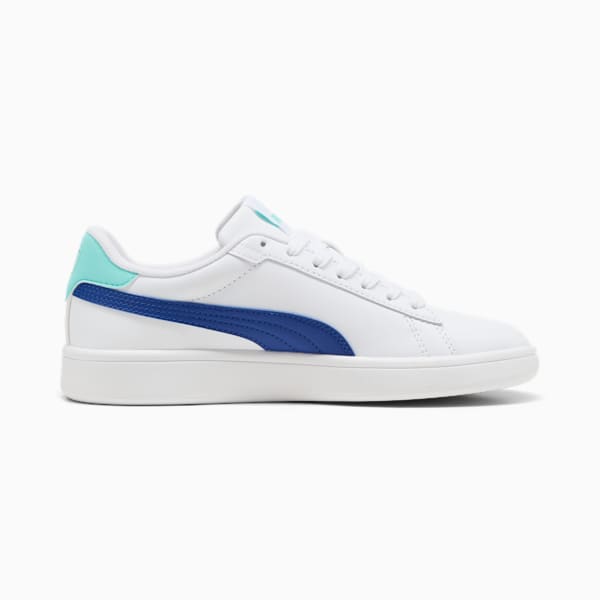 Smash 3.0 Leather Big Kids' Sneakers, PUMA White-Vivid Blue-Aquatic, extralarge