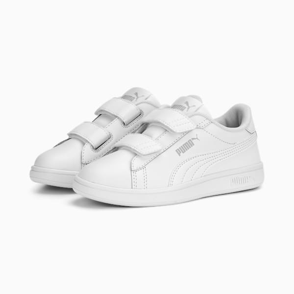 Tenis Smash 3.0 Leather V para niños, PUMA White-Cool Light Gray, extralarge