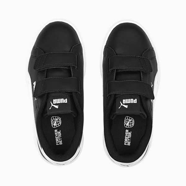 Smash 3.0 Leather V Little Kids' Sneakers, PUMA Black-PUMA White, extralarge