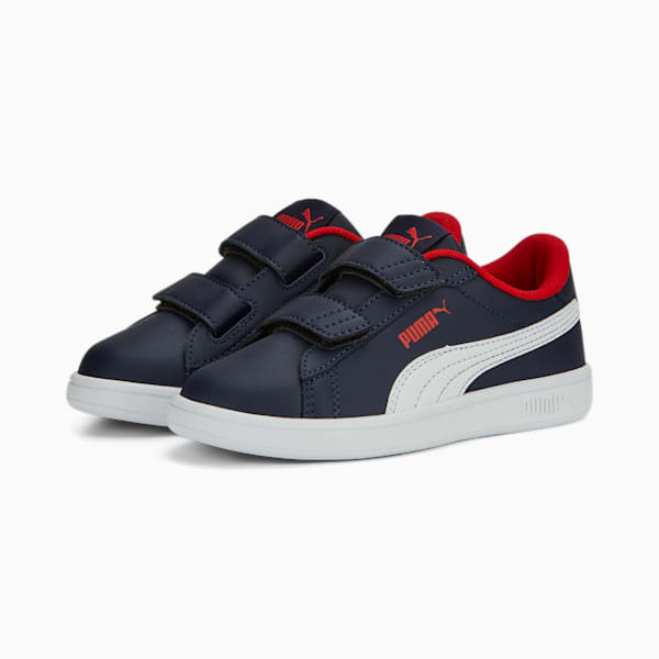 Smash 3.0 Leather V Little Kids' Sneakers, PUMA Navy-PUMA White-For All Time Red, extralarge