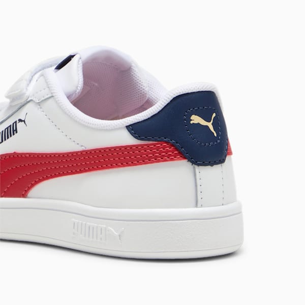 Smash 3.0 Leather V Little Kids' Sneakers, PUMA White-Club Red-Club Navy, extralarge