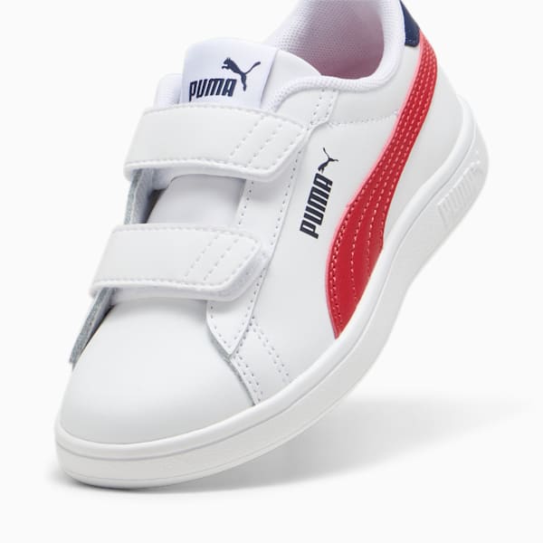 Smash 3.0 Leather V Little Kids' Sneakers, PUMA White-Club Red-Club Navy, extralarge