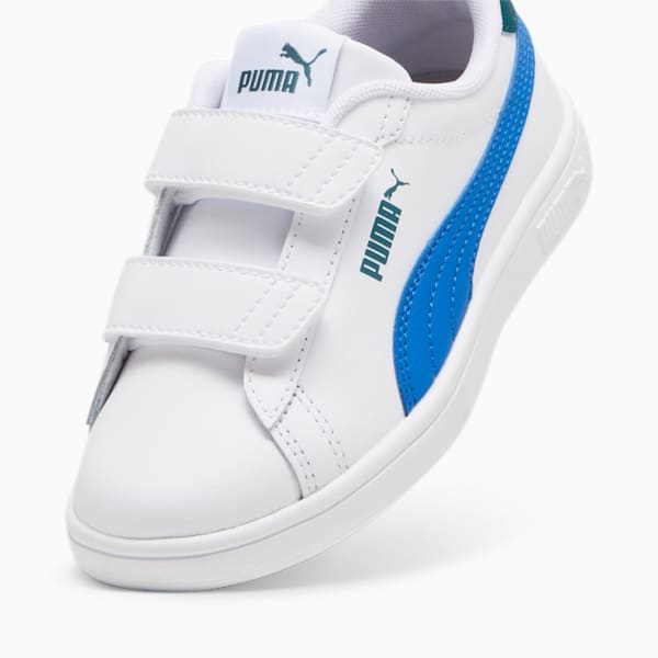 Smash 3.0 Leather V Little Kids' Sneakers, PUMA White-Hyperlink Blue-Cold Green, extralarge