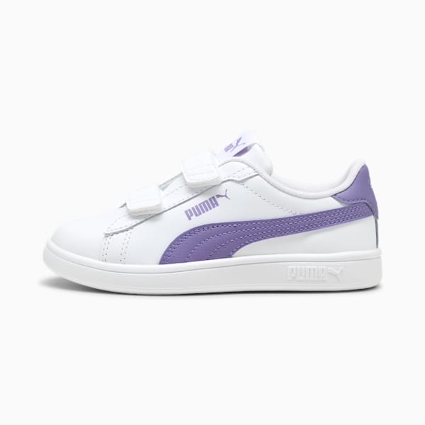 Smash 3.0 Leather V Little Kids' Sneakers, PUMA White-Lavender Alert, extralarge