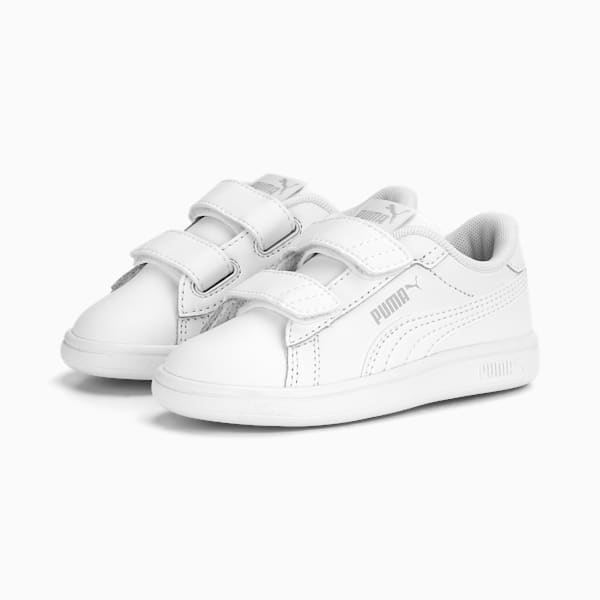 Smash 3.0 Leather V Toddlers' Sneakers, PUMA White-Cool Light Gray, extralarge