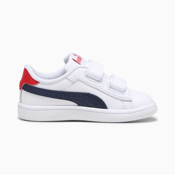 Smash 3.0 Leather V Toddlers' Sneakers, PUMA White-PUMA Navy-For All Time Red, extralarge