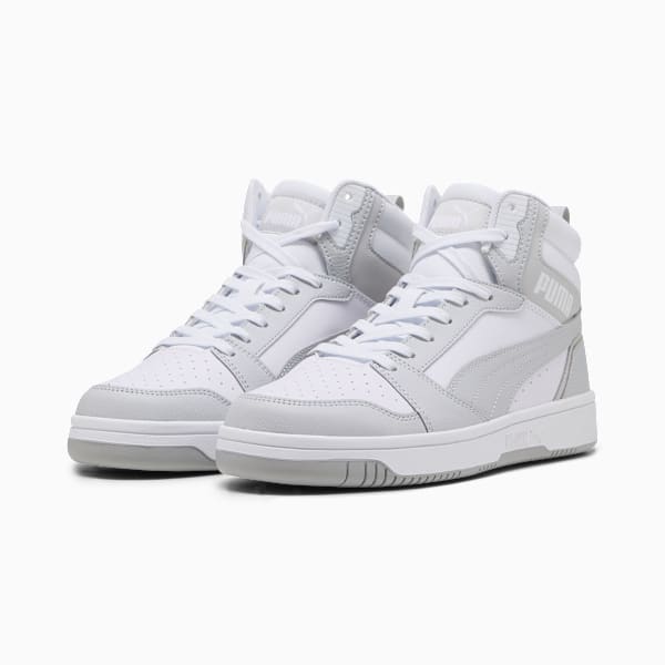 Rebound V6 Men's Mid Top Sneakers, PUMA White-Ash Gray, extralarge
