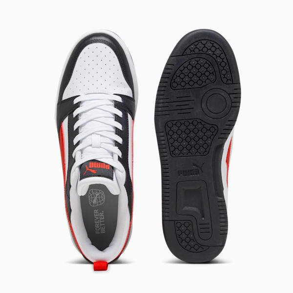 White PUMA trainers, adult size, with black and red details, plus white laces.