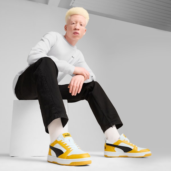 Rebound V6 Low Sneakers, Yellow Sizzle-PUMA Black-PUMA White, extralarge