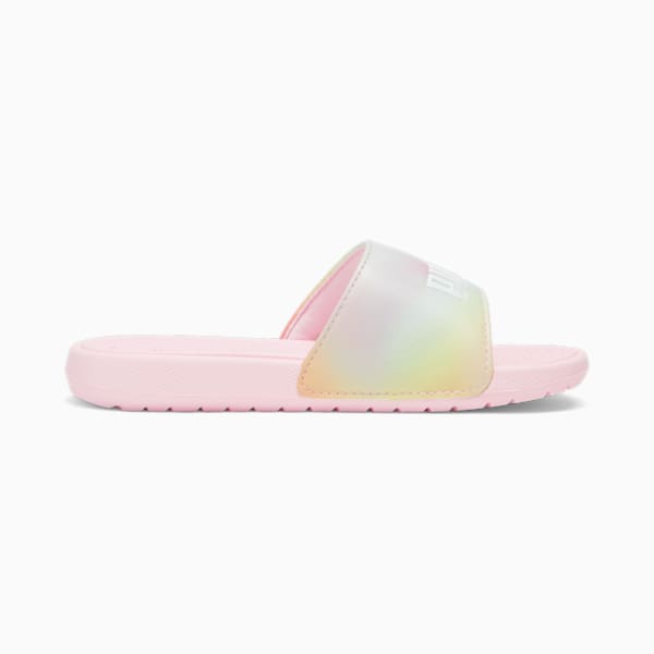 Cool Cat 2.0 Prismatic Little Kids' Slides, Pearl Pink-Nitro Blue-Vivid Violet-PUMA White, extralarge