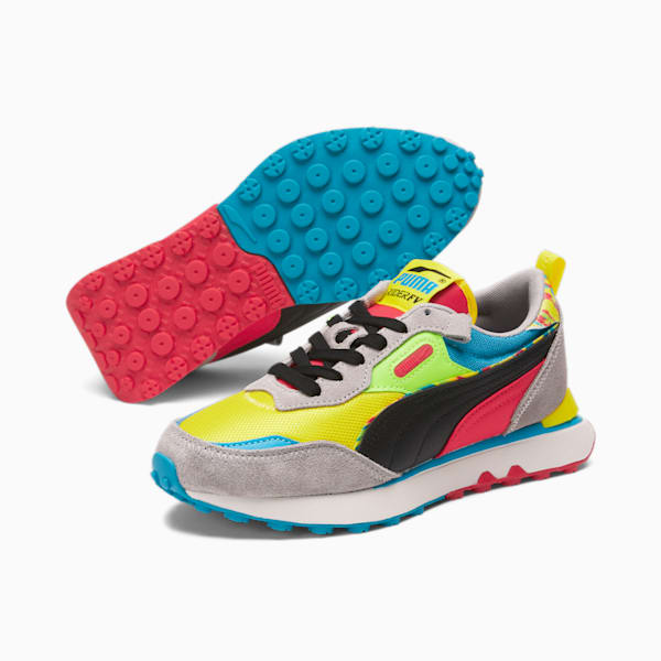 Zapatos deportivos Rider FV Charcoal & Paint para niños grandes, Speed Yellow-PUMA Black
