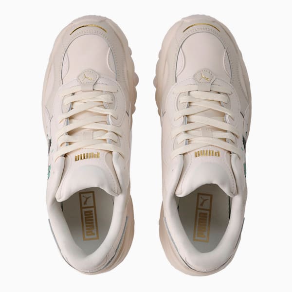 Tenis casuales Pulsar Wedge Cat Logo para mujer, Whisper White-ARUBA BLUE, extralarge