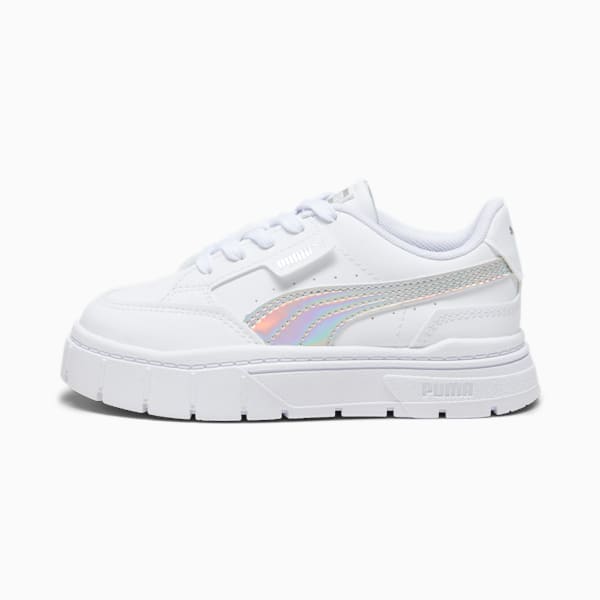 Mayze Stack Iridescent Little Kids' Sneakers, PUMA White-PUMA Silver, extralarge