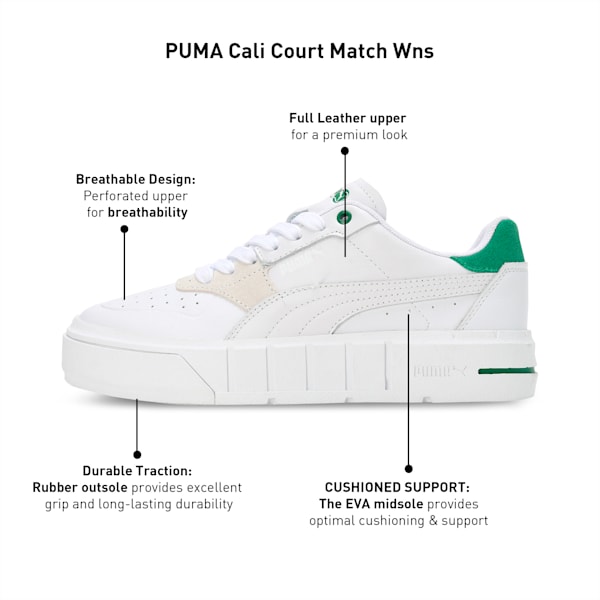 Cali Court Match Women's Sneakers, PUMA White-Archive Green, extralarge-IND