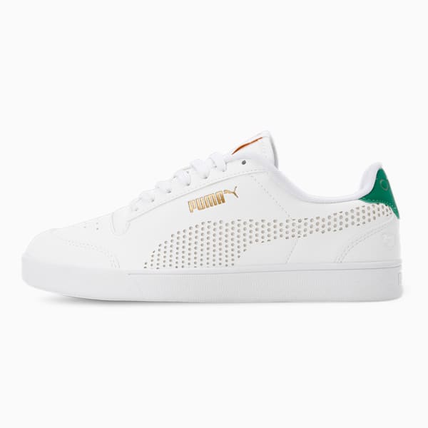 PUMA x one8 Shuffle Better V3 Men's Sneakers, PUMA White-Amazon Green-Puma Team Gold, extralarge-IND