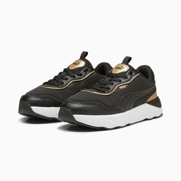 Runtamed Platform Metallics Women's Sneakers, PUMA Black-PUMA White-PUMA Gold, extralarge