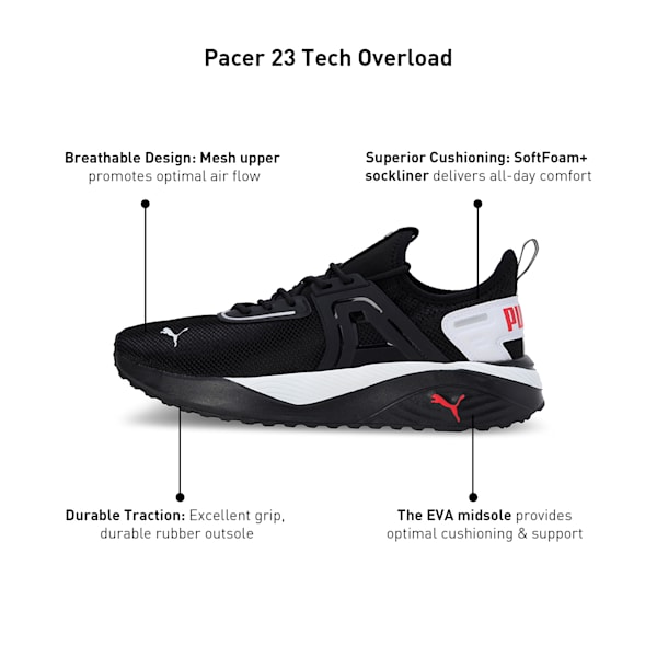 Pacer 23 Tech Overload Sneakers, PUMA Black-PUMA White-PUMA Silver, extralarge-IND