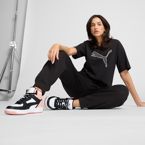 Tenis de media caña PUMA Rebound Joy para mujer, PUMA White-PUMA Black-Rose Dust, extralarge