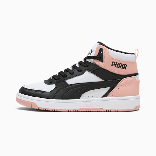 Tenis de media caña PUMA Rebound Joy para mujer, PUMA White-PUMA Black-Rose Dust, extralarge