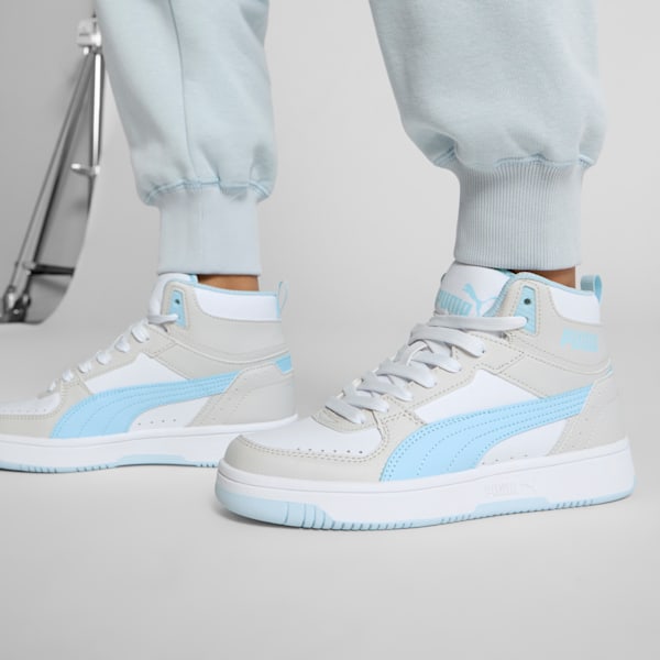 PUMA Rebound Joy Women's Mid Sneakers, PUMA White-Icy Blue-Feather Gray, extralarge